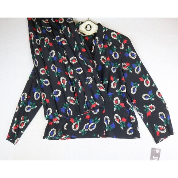 VINTAGE PERSONAL LESLIE FAY - BLACK MIRROR ROSE PRINT TOP (8) & SKIRT (10) SET - Picture 1 of 10